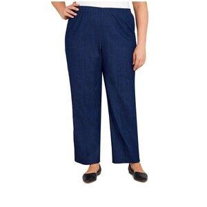 Alfred Dunner Classic Blue Denim Pants Women Size 18 Petite Straight Leg Pockets